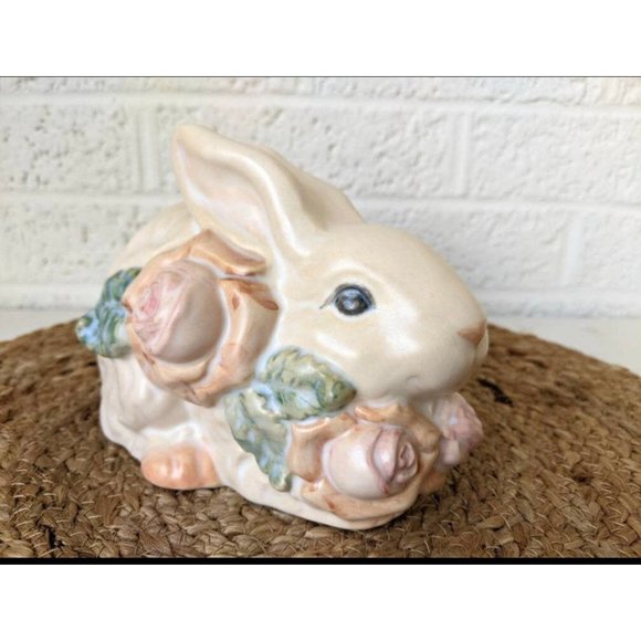 Vintage Bunny Figurine with Roses | BRN China - Picture 1 of 4